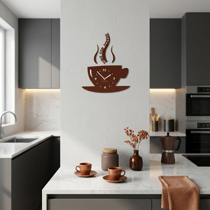 TASSE Time for Coffee (Zeit für Kaffee) Moderne Küche Wanduhr, Braun, 3d römisch, wanduhr deko, Brau
