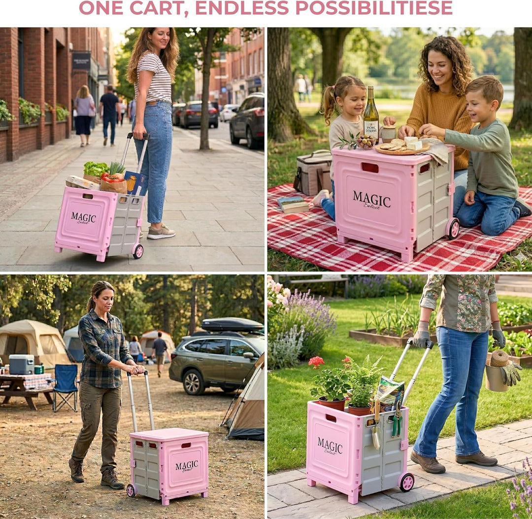 Faltbarer Einkaufstrolley 34 L | Klappbare Transportbox, Mit Rollen und Teleskopgriff, Für Supermark