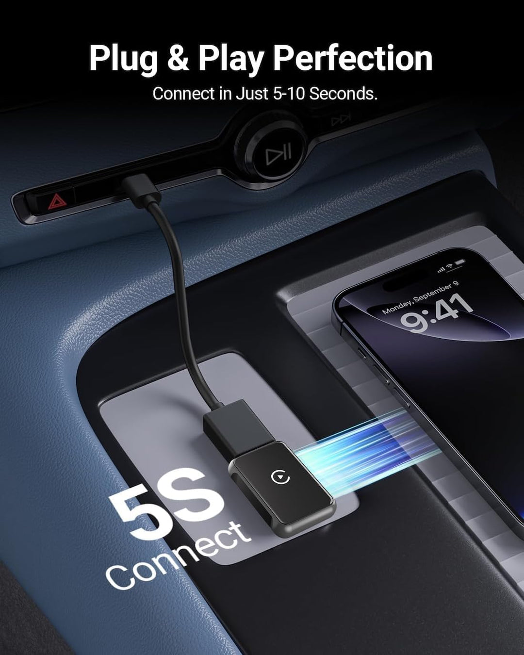 Wireless CarPlay Adapter& Android Auto,Kabelloser USB-Dongle für Autos,Plug & Play, Schnelle Stabile