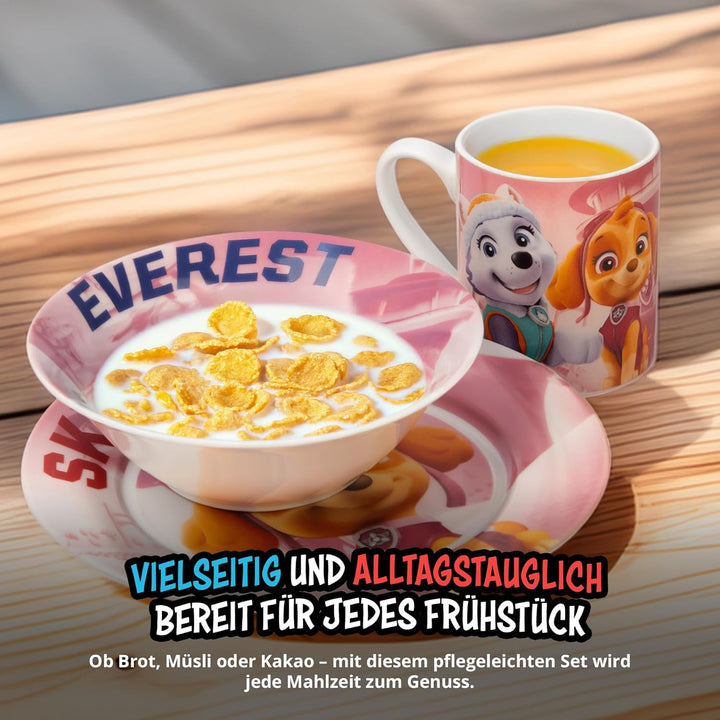 United Labels Paw Patrol Frühstücksset Kinder, mit Skye, Everest und Liberty, Geschirr Set Porzellan