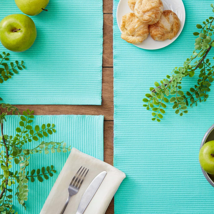 DII Basic Everyday Gerippte Tischplatte, 100% Baumwolle, Tischset, 33 x 48 cm, Aqua, 6-teilig, Aqua