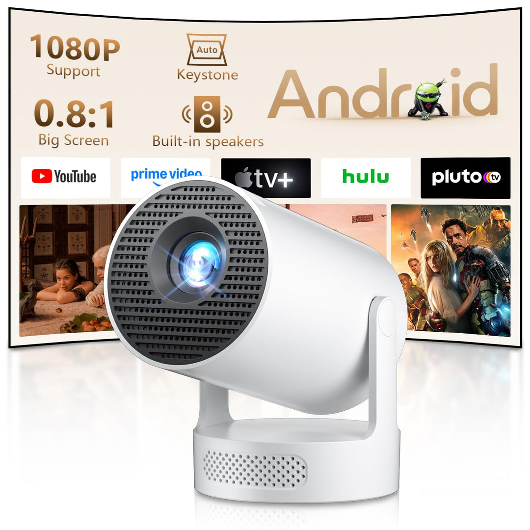 Mini Beamer 4K Unterstützt,Auto Trapezkorrektur mit WiFi 6 BT,Smart Projektor 4K FHD 1080P Unterstüt