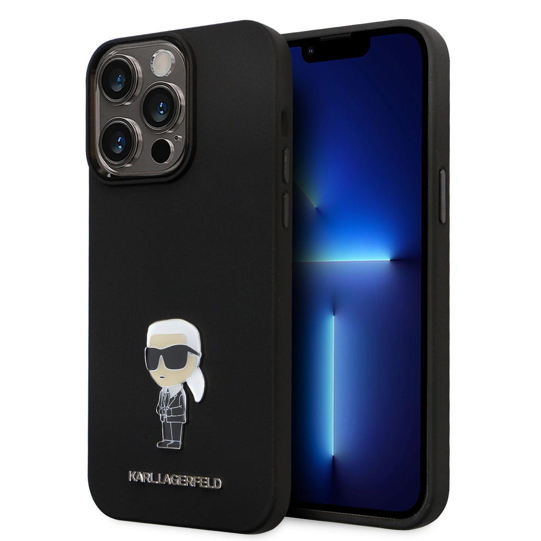 CG MOBILE Karl Lagerfeld Ikonik NFT Logo & Metall Pin Hülle für iPhone 15 Pro (Schwarz), Schwarz