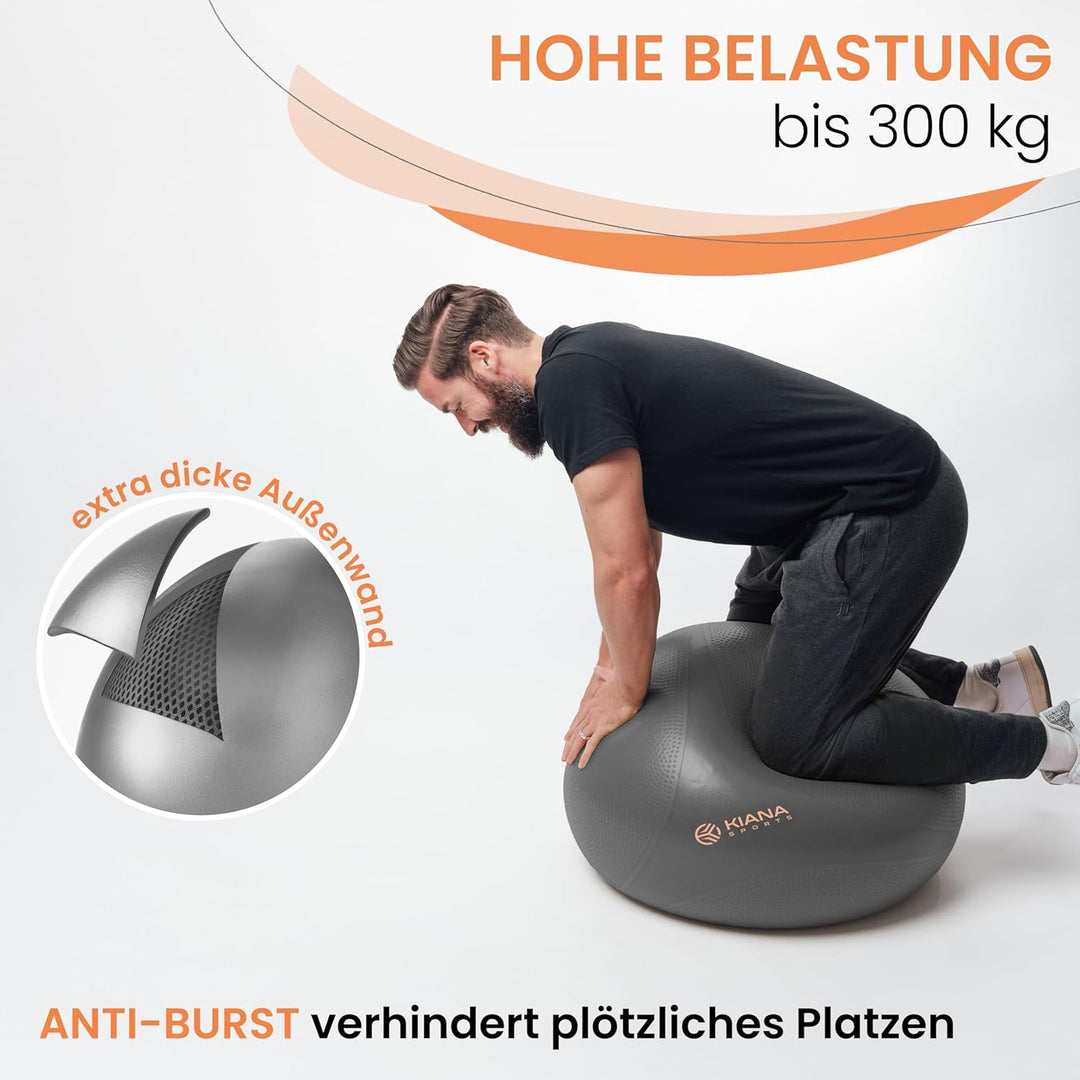 KIANA SPORTS® Gymnastikball & Sitzball - 4 Grössen - Deutsche Entwicklung - Rutschfester Yoga Ball m