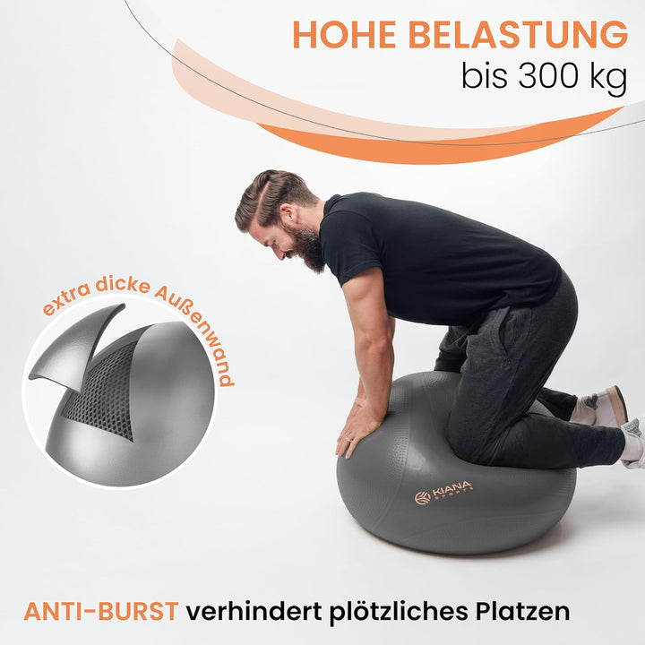 KIANA SPORTS® Gymnastikball & Sitzball - 4 Grössen - Deutsche Entwicklung - Rutschfester Yoga Ball m