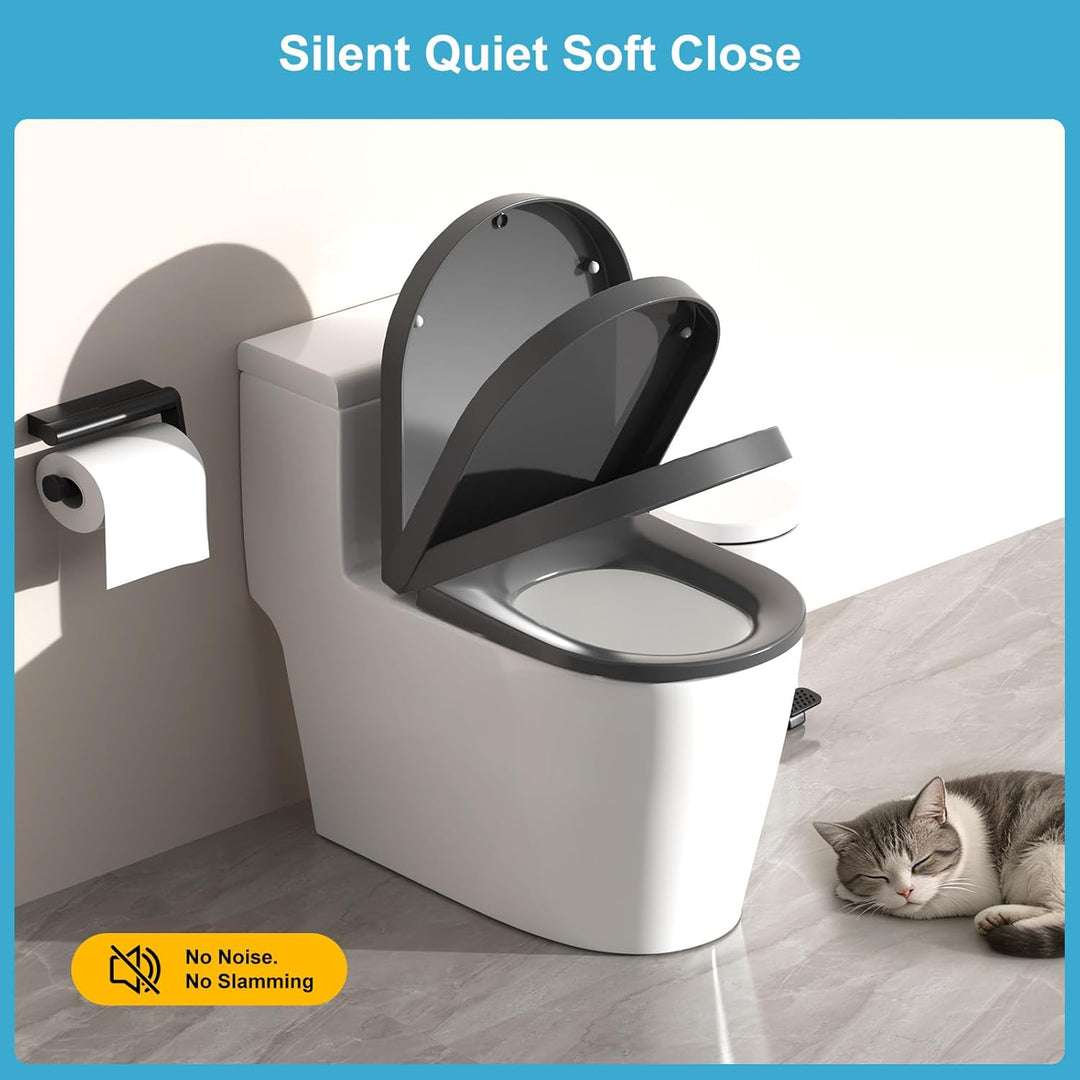 YEAUPE PRO Toilettendeckel mit Absenkautomatik D Form [KURZ] - 43,5×36,2 cm | WC Sitz mit Schnellver