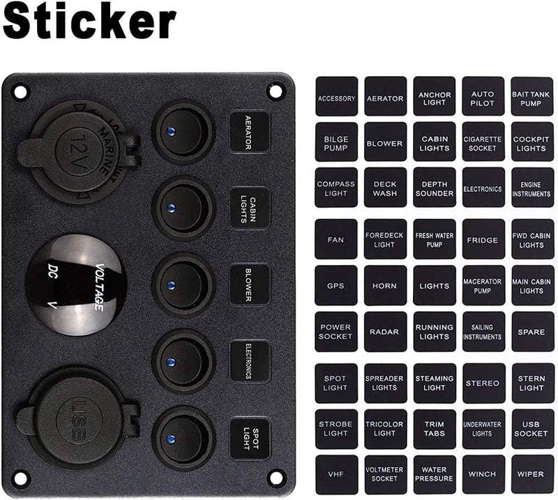 Thlevel 12V/24V Schalter Panel 5 Gang Kippschalter Panel mit 5V 4.2A Dual USB Ladegerät, wasserdicht