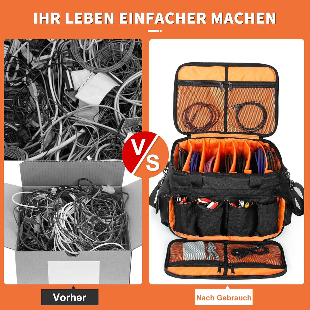 OUUTMEE DJ Tasche, DJ Cable File Bag, verstellbaren Trennwänden und Zwei separaten Taschen, für prof