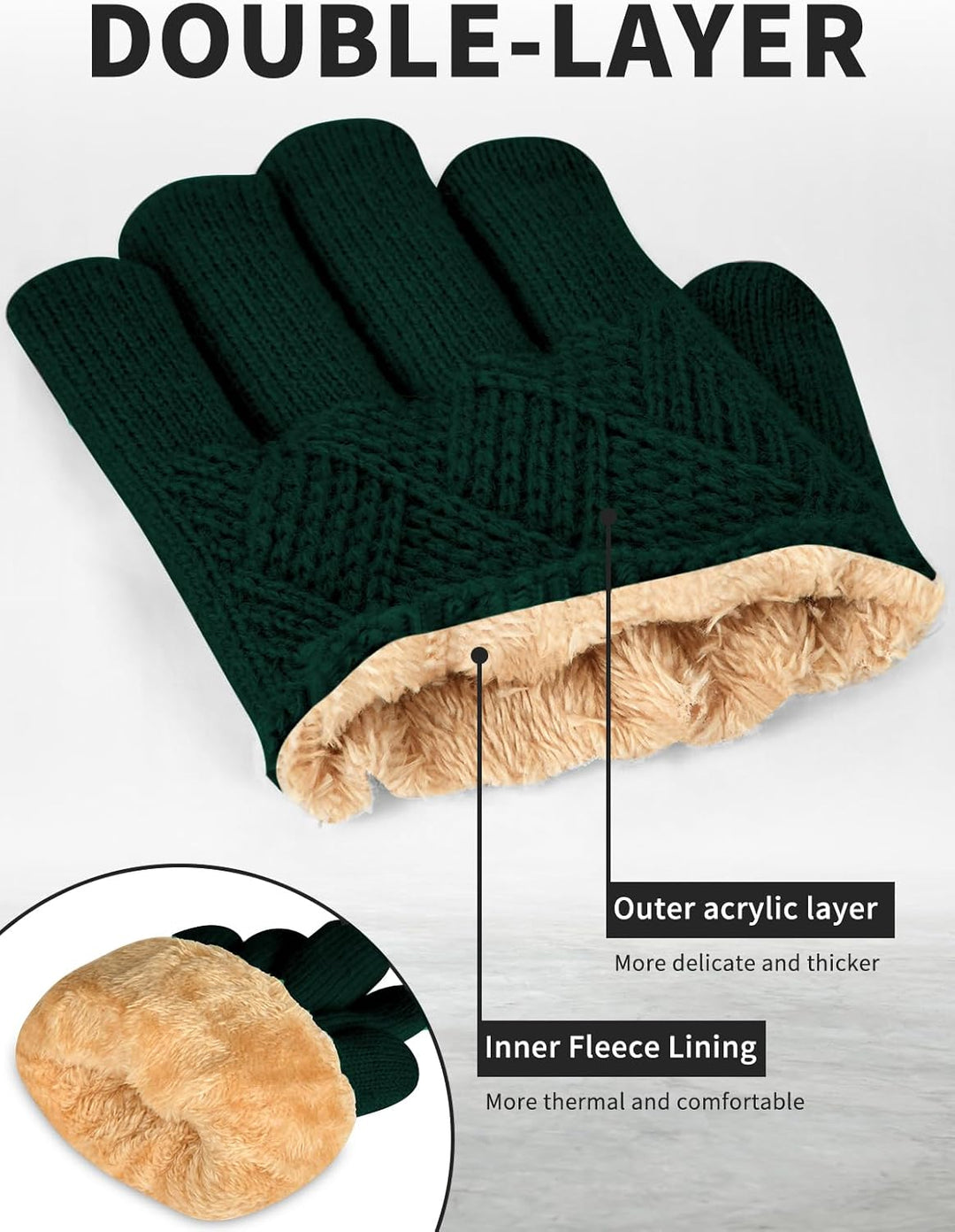 Winterhandschuhe Damen, Fleece Futter Touchscreens Thermohandschuhe Strickhandschuhe Wollhandschuhe