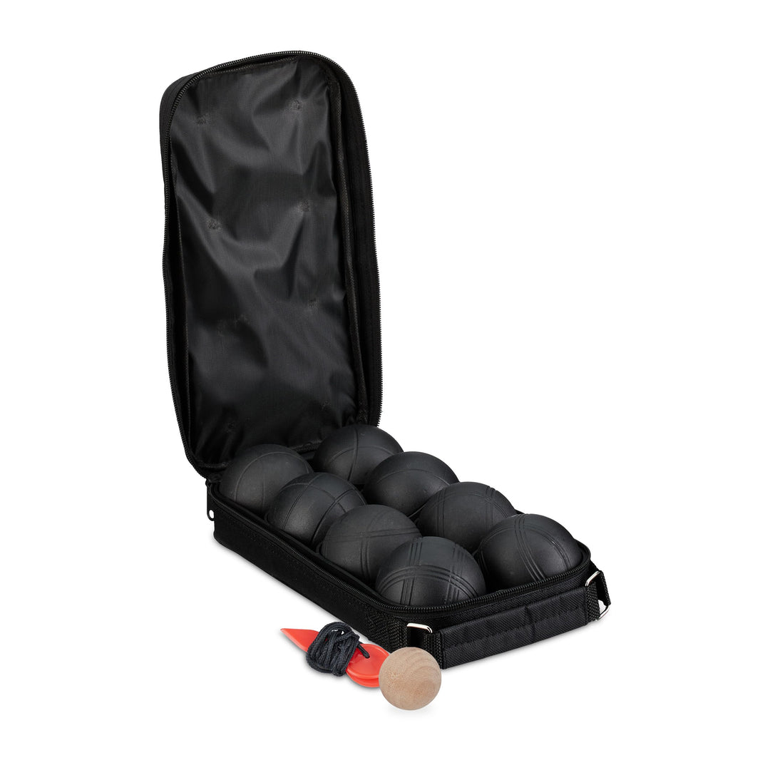 Relaxdays Boule Kugeln, 8 Metall-Kugeln, Set mit Zielkugel & Abstandsmesser, Tragetasche, Boccia Spi