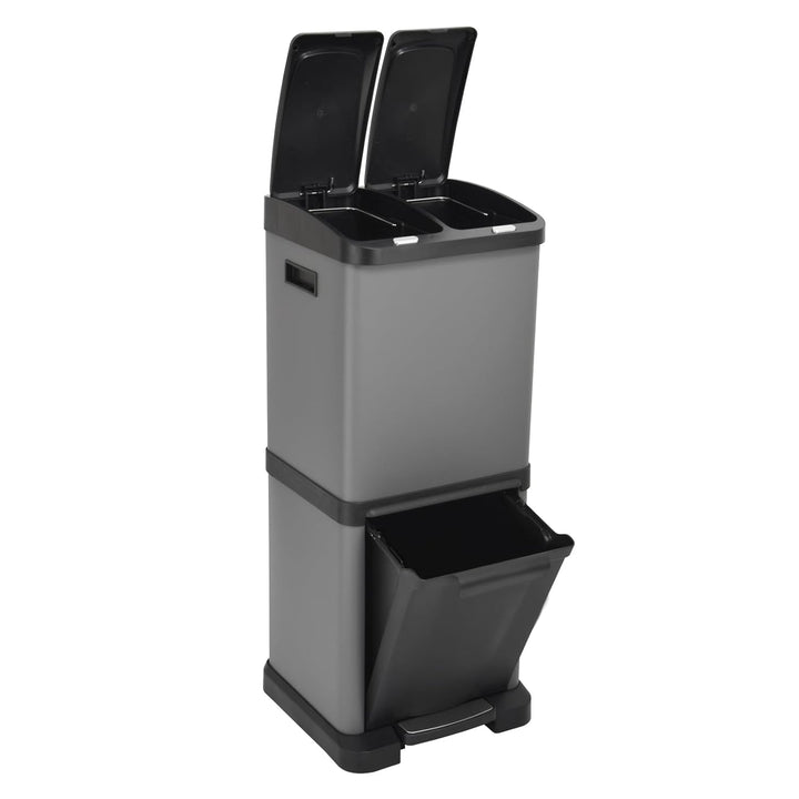 SVITA 3XCOMBO32 Mülleimer Treteimer Abfalleimer Mülltrennung mit Schubfächern Grau (32 Liter 2x8L +