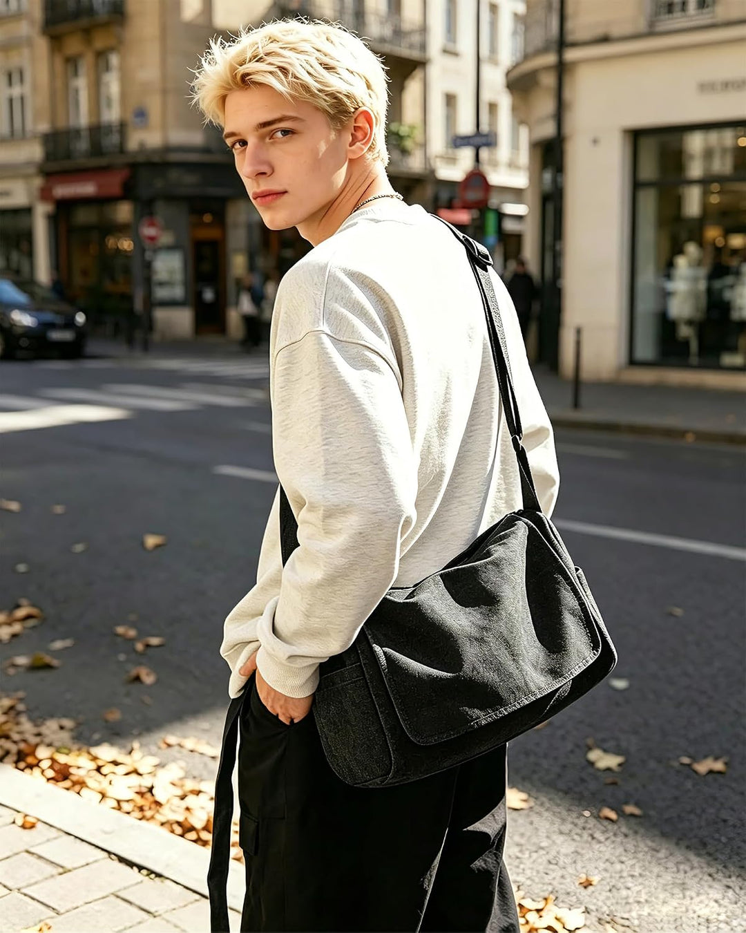 Umhängetaschen Herren aus Canvas, Vintage Canvas Messenger Bag, Laptoptasche 15.6 Zoll Arbeitstasche