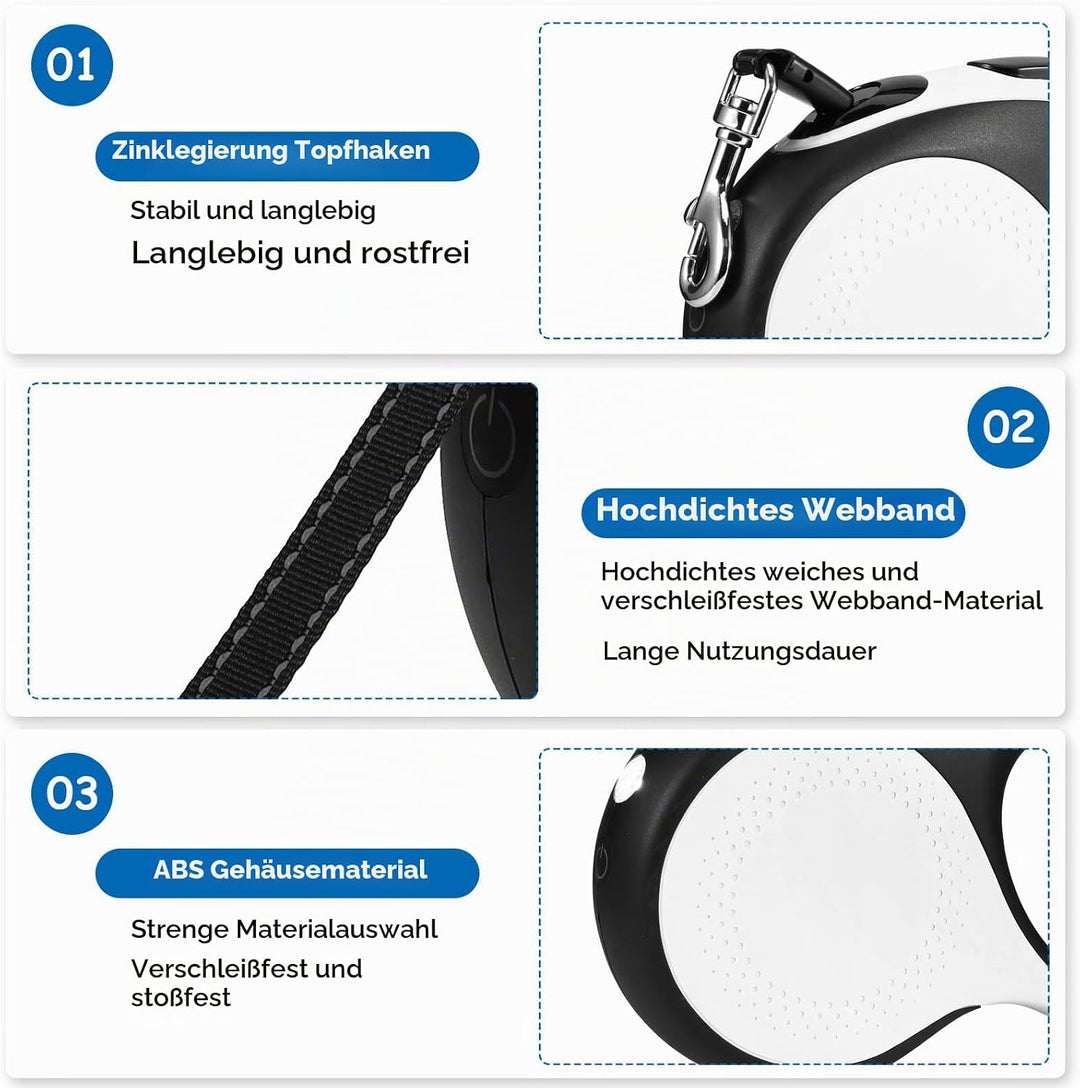 Hundeleine 5m, 360° Verknotungsfreier Flexi Leine mit LED-Licht, Rollleinen für Hunde Einziehbares Z