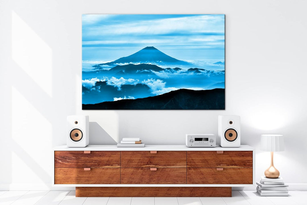 deyoli Fuji in Japan Format: 80x60 Effekt: Monocrome Blau als Leinwandbild, Motiv fertig gerahmt auf