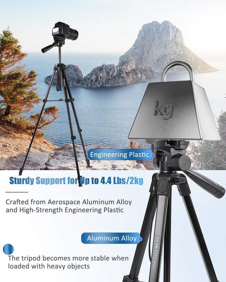 172 cm Leichtes Handy-Stativ, Aluminium-Stativ, Mit 3-Wege-Panoramakopf und Handyhalterung, Geeignet