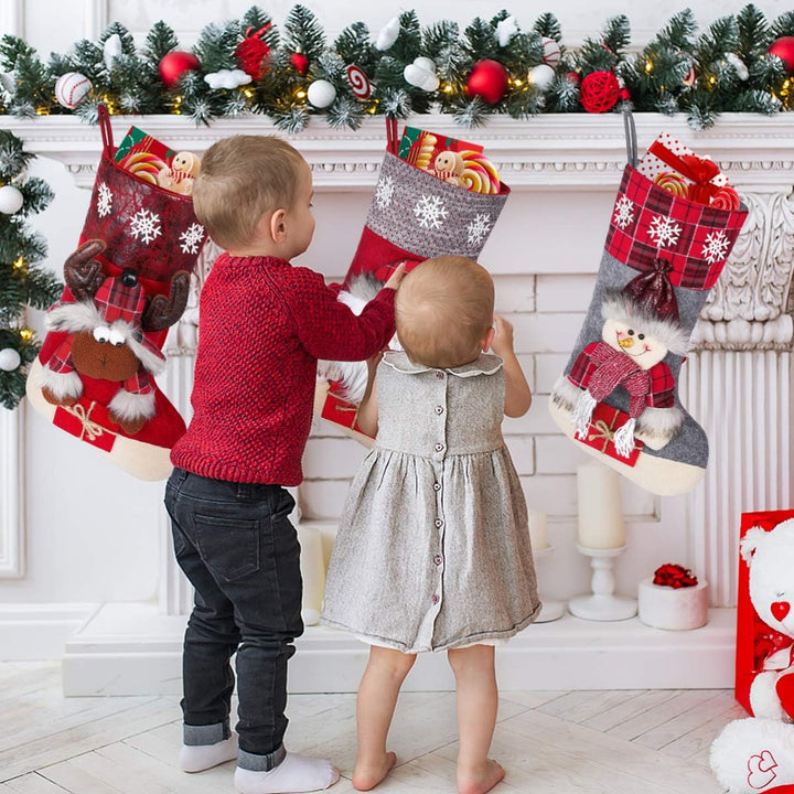Toyvian Weihnachtsstrumpf 3Pcs 19.6" Grosse Grösse Weihnachtsstrumpf Schneemann Elch Santa Claus Wei