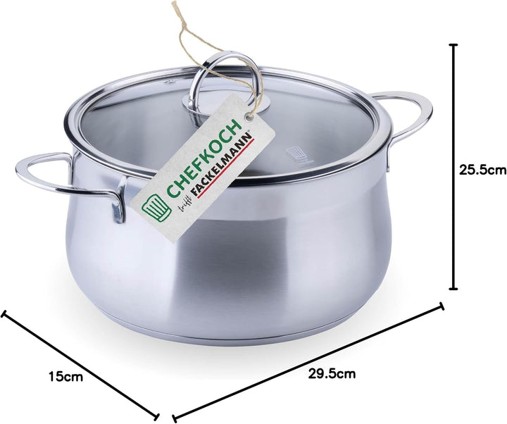 FACKELMANN Chefkoch trifft Kochtopf mit Glasdeckel – ø24cm Edelstahl 18/8, Aluminium-Kern, für alle