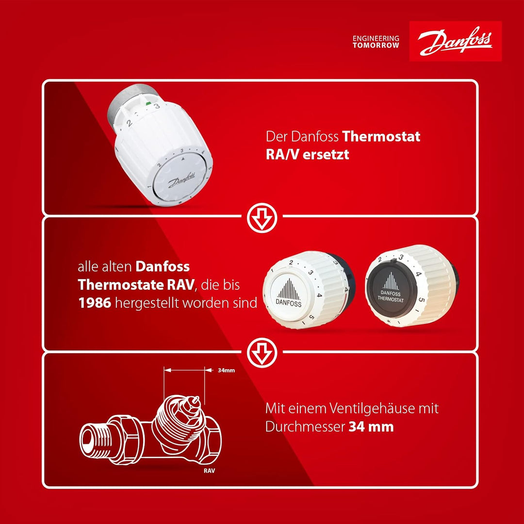 Danfoss 013G2960 - Thermostatische Köpfe RA/V 2960, 34 mm, Weiss, 013G2960