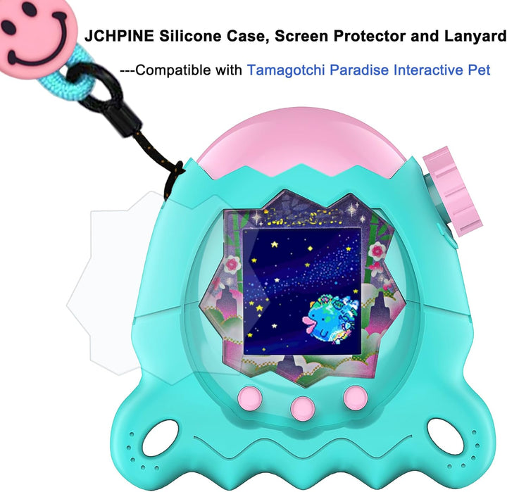 BCWGION Silikonhülle kompatibel mit Tamagotchi Paradise, mit TPU Softscreen Schutzfolie und Fingerba