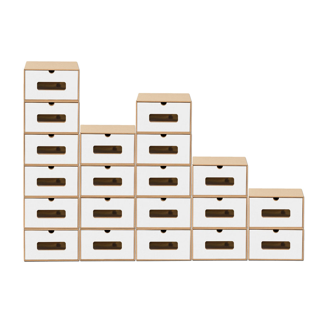 BigDean 20x Schuhaufbewahrung BRAUN/WEISS mit Sichtfenster Aufbewahrungsbox Stapelbar Storage Box Sc