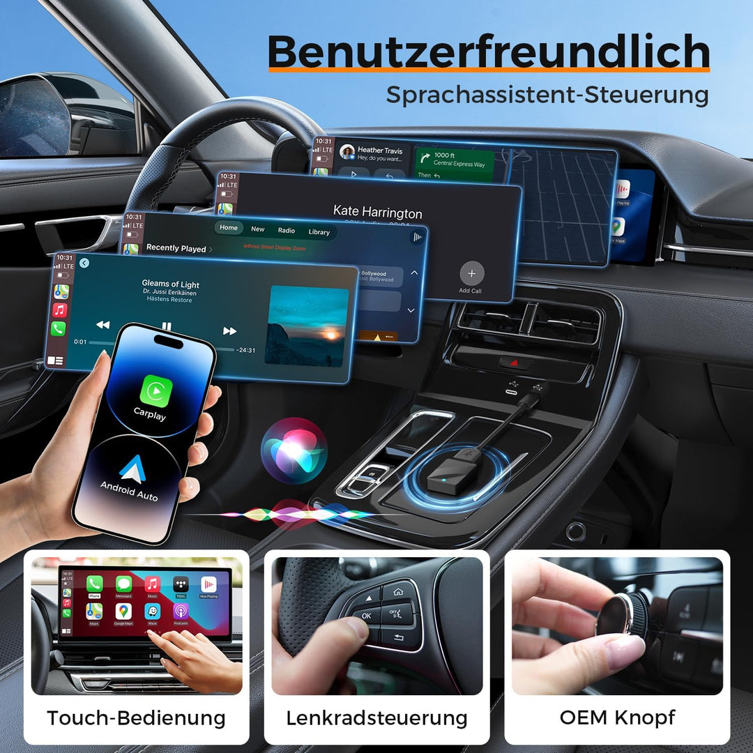 VOSFFEL Wireless Adapter Für CarPlay/Android Auto Kabelgebunden auf kabellos, CarPlay Wireless Adapt