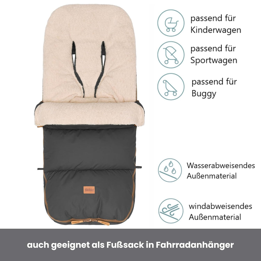 Fillikid Winterfusssack Kinley Exklusiv | warmer Babyfusssack mit Coral Fleece | wind- & wasserabwei