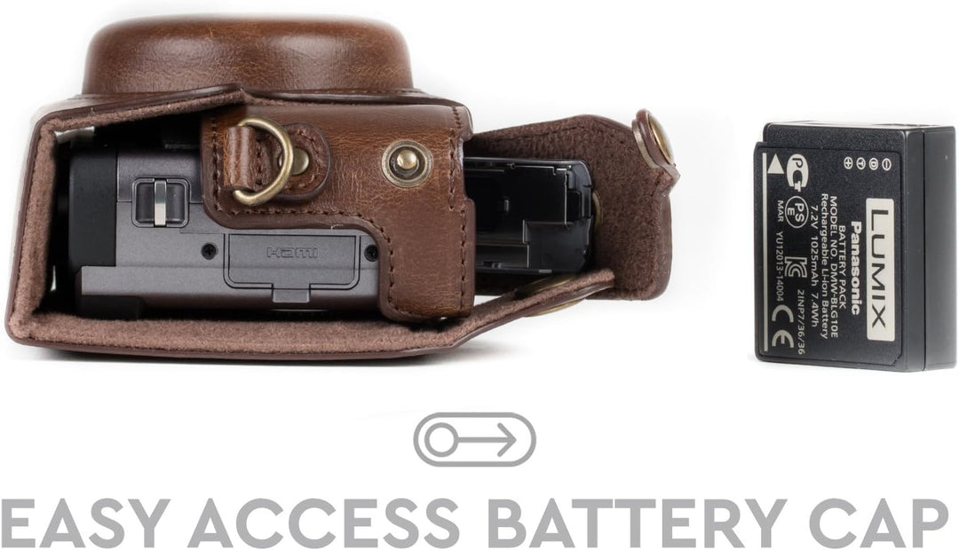 MegaGear MG1259 Panasonic Lumix DC-TZ95, DC-TZ90 Ever Ready Leder Kamera-Case mit Trageriemen - Dunk