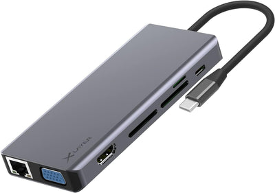 Xlayer Docking Station USB 3.0 Typ C Hub 13-in-1 mit Power Delivery, HDMI 4K, SD/TF- Slot, Kartenles