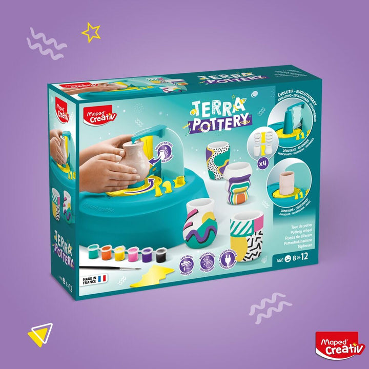 Maped CREATIV – 907220 elektrische Töpferscheibe TERRA POTTERY mit Fusspedal - inklsuive Töpferton u
