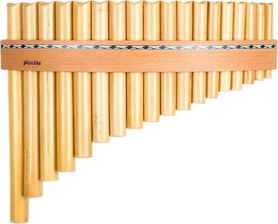 Plaschke Panflöte, Holzriemen Design, handgemacht mit Lehrbuch, 18 Rohre G-Dur 18 Tones G/Sol, 18 To