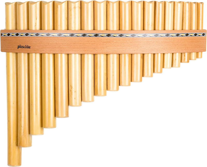 Plaschke Panflöte, Holzriemen Design, handgemacht mit Lehrbuch, 18 Rohre G-Dur 18 Tones G/Sol, 18 To