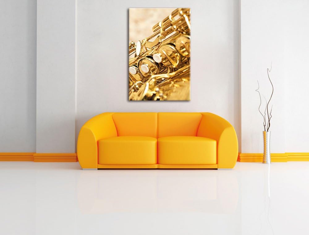 Pixxprint Saxophon, Format: 100x70 auf Leinwand, XXL riesige Bilder fertig gerahmt mit Keilrahmen, K