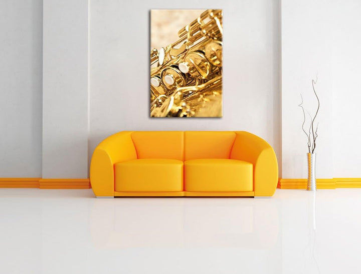 Pixxprint Saxophon, Format: 100x70 auf Leinwand, XXL riesige Bilder fertig gerahmt mit Keilrahmen, K
