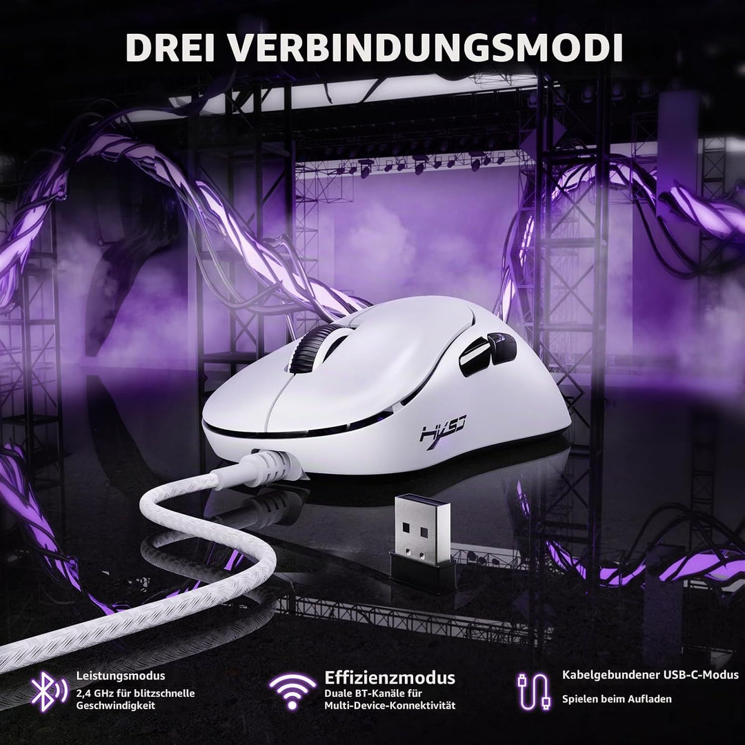 LexonElec HXSJ T700 Ultra-Light Wireless Gaming Mouse, Ergonomischer Formfaktor für Rechtshänder, BT
