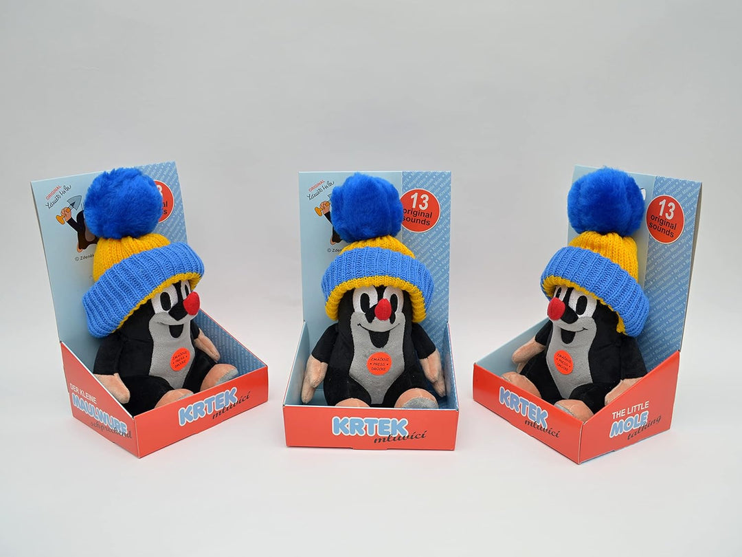 Plüschtier Kuscheltier 20 cm Original Der Kleine Maulwurf mit Blau Mütze, Sitzend und Sprachend Stof