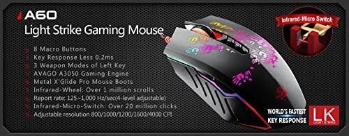 Gaming Mouse, Bloody A60 black Neon Infrared-Micro switch Adjustable 4,000CPI with Advanced weapon t