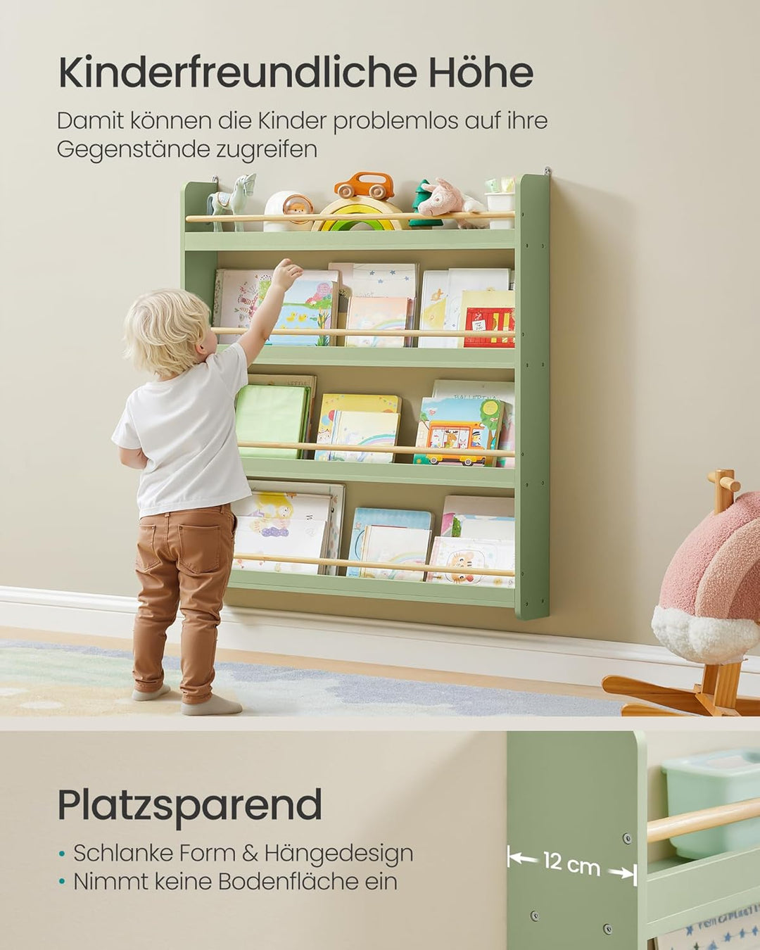 SONGMICS Bücherregal Kinder, Kinderregal mit 4 Ebenen, Spielzeugregal, Wandregal, für Kinderzimmer,
