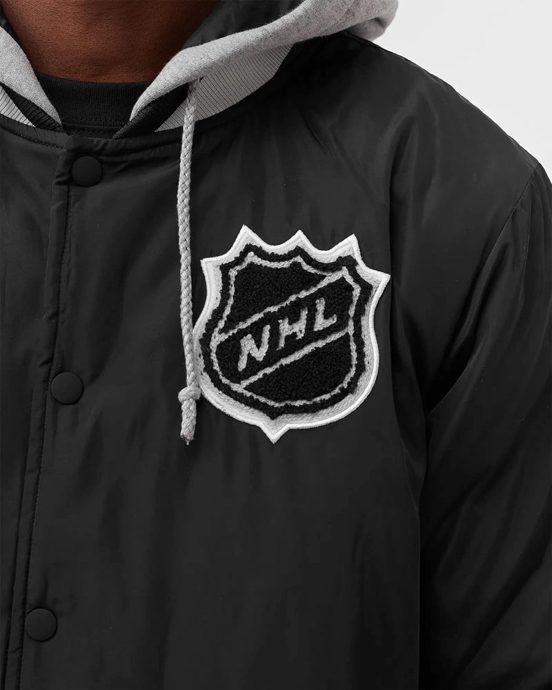 Fanatics NHL Hockey Logo Sateen Hooded College Jacke - M, Schwarz Schwarz M, Schwarz M