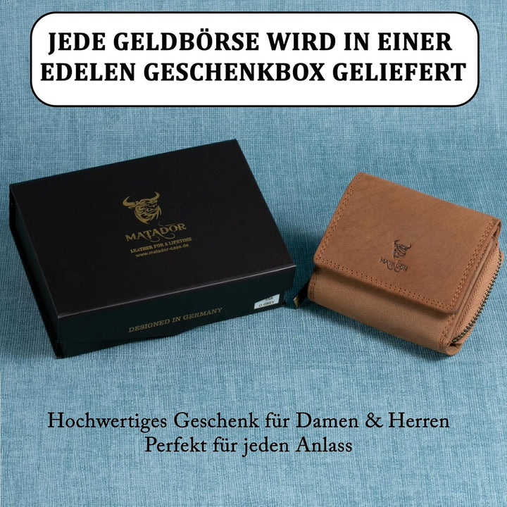 MATADOR® CHIQUITO Echt Leder Klein Geldbörse Damen Mini Geldbeutel Herren TüV geprüfter RFID & NFC S