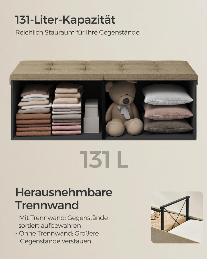 SONGMICS Sitzbank mit Stauraum, Truhe faltbar, Aufbewahrungsbox 38 x 110 x 38 cm, Klappdeckel, 300 k