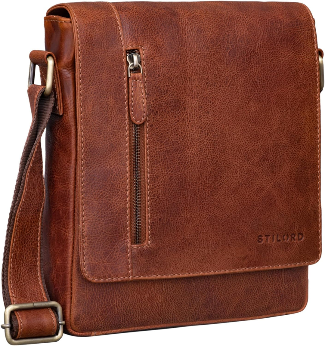 STILORD 'Easton' Kleine Messenger Bag Echt Leder Vintage Umhängetasche im Hochformat 10,1 Zoll Table