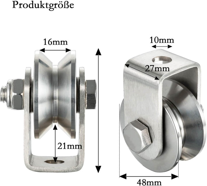 Umlenkrolle mit 2 Kugellager, Edelstahl Fitness flaschenzug, 48mm V Typ Umlenkrollen für 12mm Seile