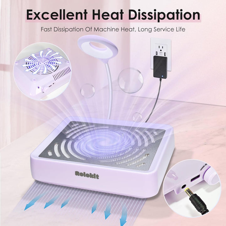 Staubabsaugung für Nägel mit Lampe und 50 Einwegfilter, Nagelstaubsauger mit Bürste für Nagelstudio