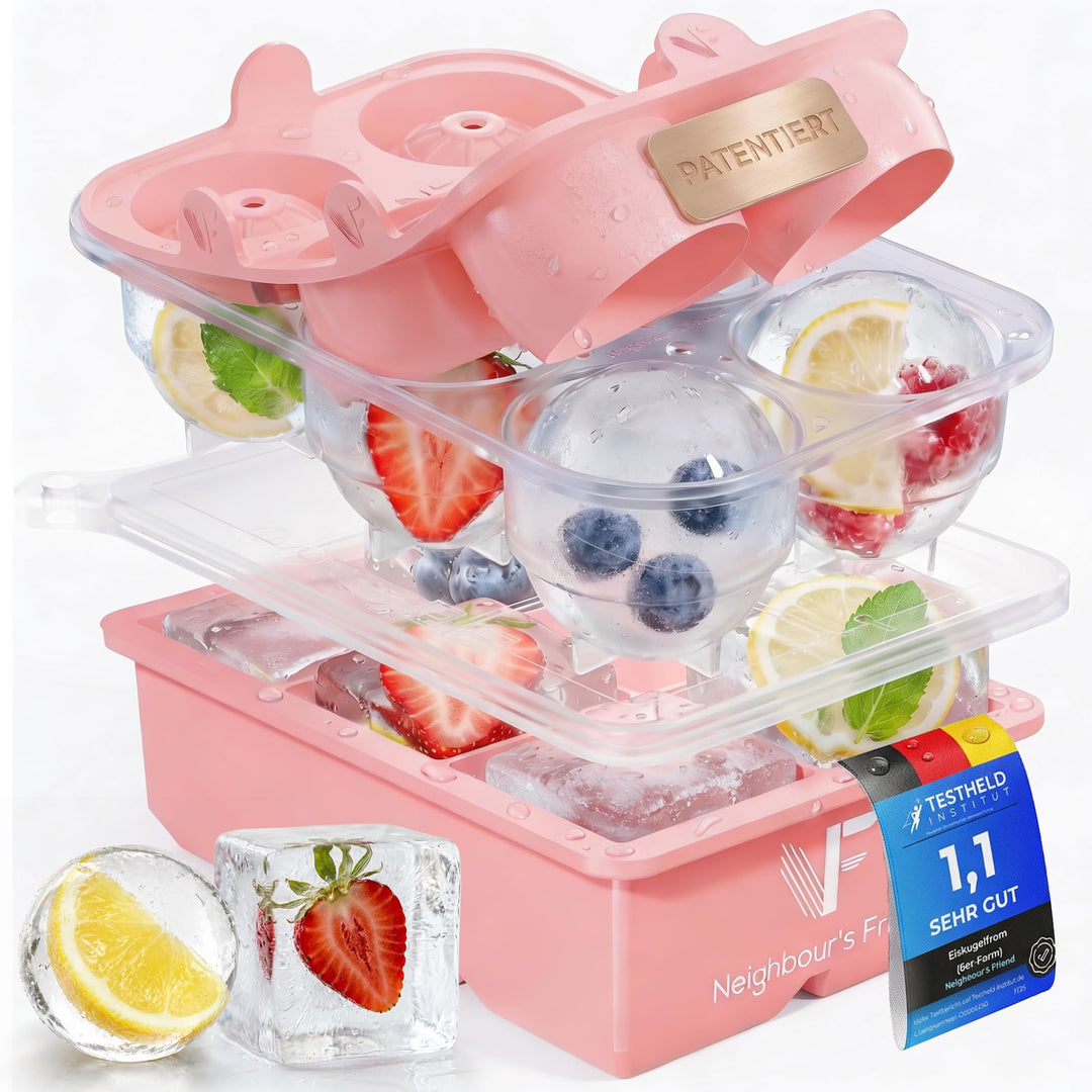 Neighbour’s Friend® Rosa XXL Eiswürfel & Eiskugelform Set – 6 grosse 5cm Eiswürfel & 6 Eiskugeln aus