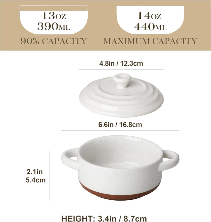 MALACASA Mini Cocotte Set 440 ml, 4 Stück Auflaufform Klein aus Steingut mit Deckel und Griffen, für