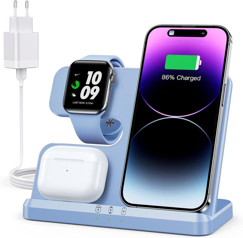JARGOU 3 in 1 Kabelloses Ladegerät, Induktive Ladestation für Apple Watch und iPhone AirPods, Wirele