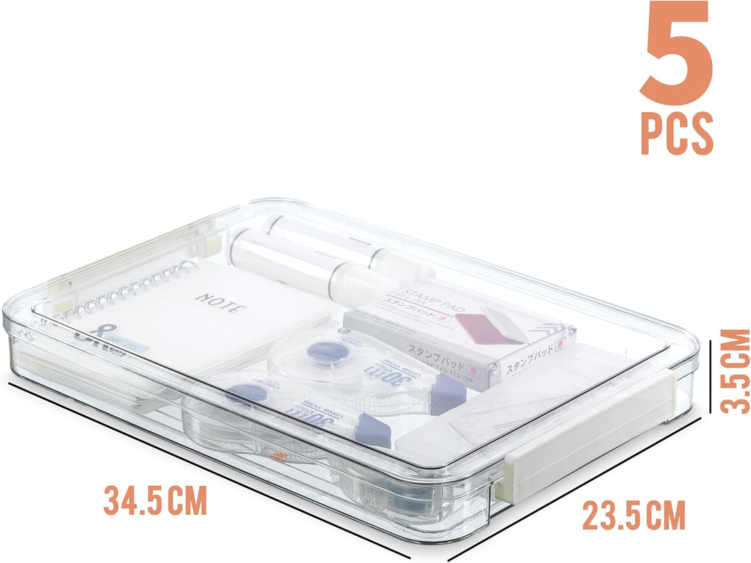 Citylife 5 Pack Bürobedarf Aufbewahrungsbox mit deckel, stapelbar transparent Stiftebox, plastikbox