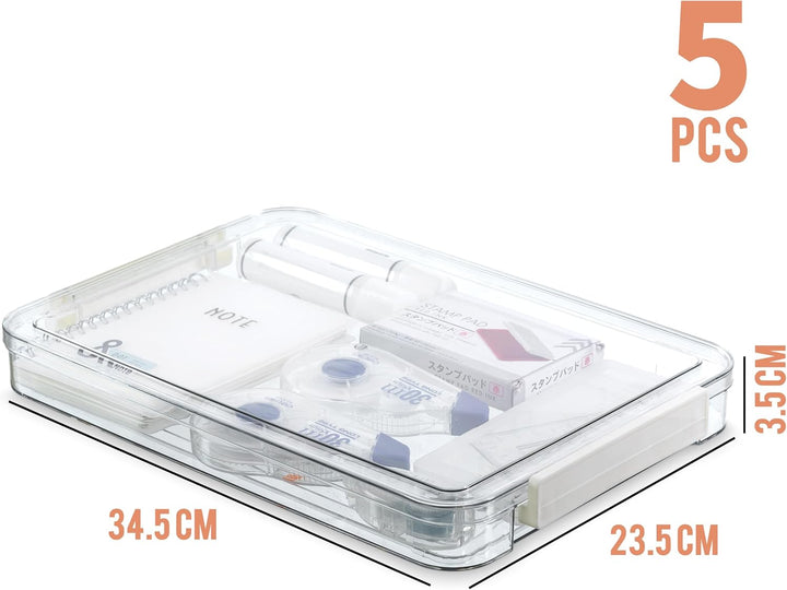 Citylife 5 Pack Bürobedarf Aufbewahrungsbox mit deckel, stapelbar transparent Stiftebox, plastikbox