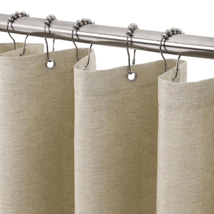 VANZAVANZU Duschvorhang Schmaler Leinen 92 x 182 cm mit Metall Duschvorhangringe Schwerer Stoff Text