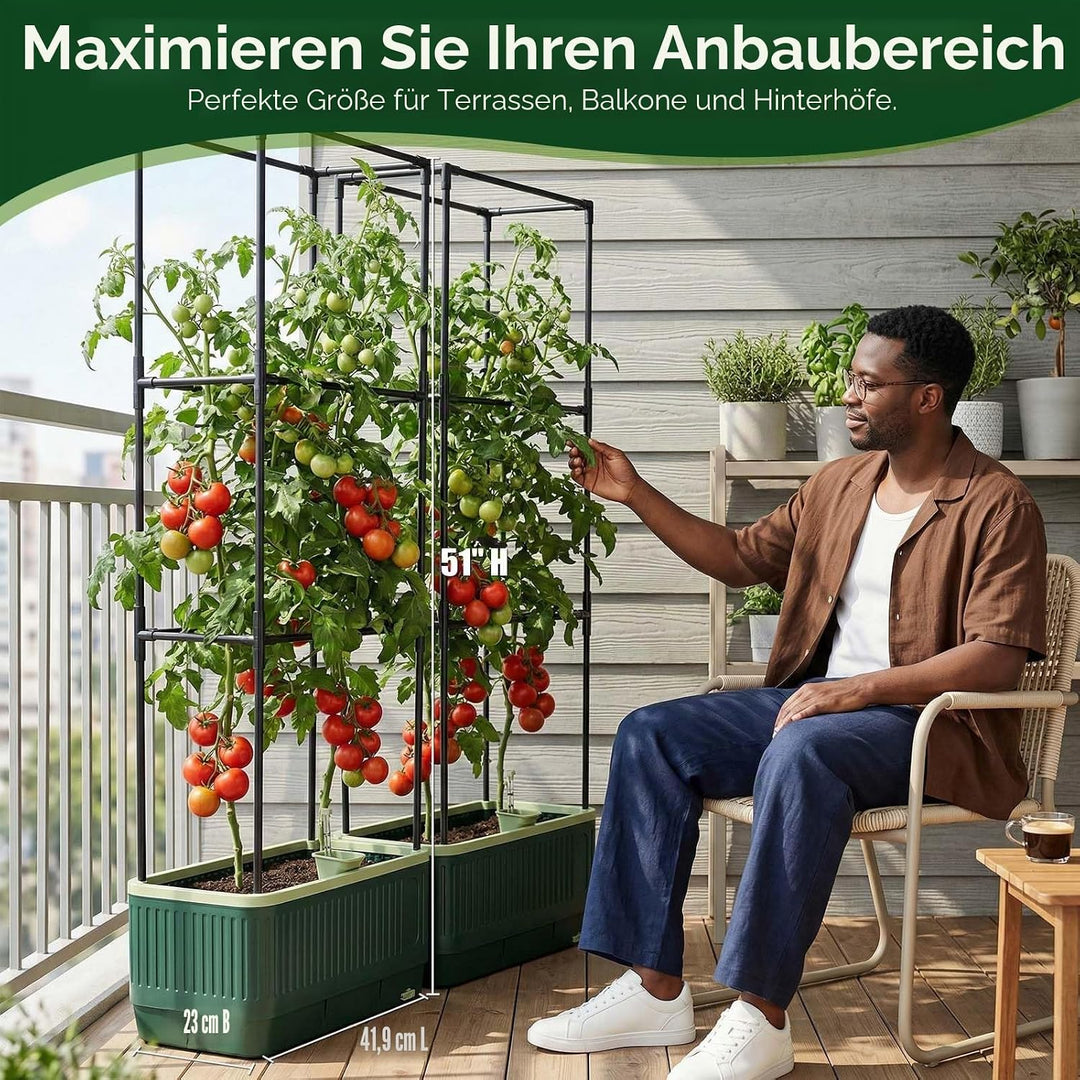 2er Set Hochbeet Mit Rankgitter & Automatische Wasseraufnahme, Pflanzkasten Mit Rankgitter Füllstand